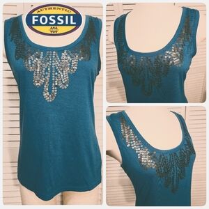 Fossil Teal with Bronze Colored Sequines Tank Top
